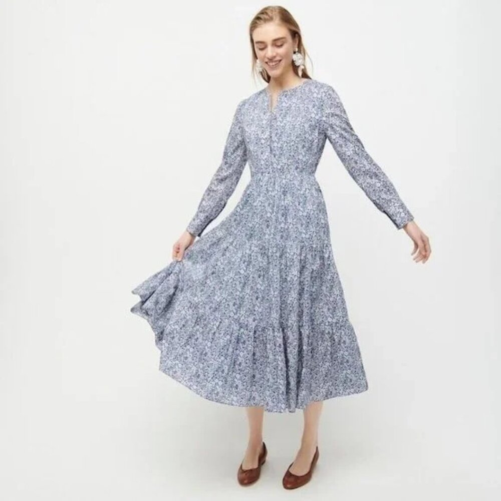 NWT J. Crew Long Tiered Dress In Liberty® June's Meadow Print.  SZ 2